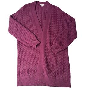 LAURA petites Dark Purple Cardigan Cable Knit Women's Sz Small Open Front Casual